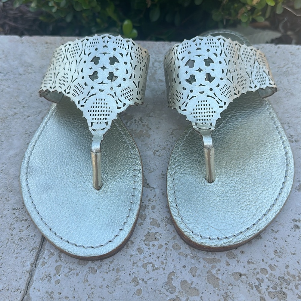 Tory Burch gold flip flop slide sandals. 7